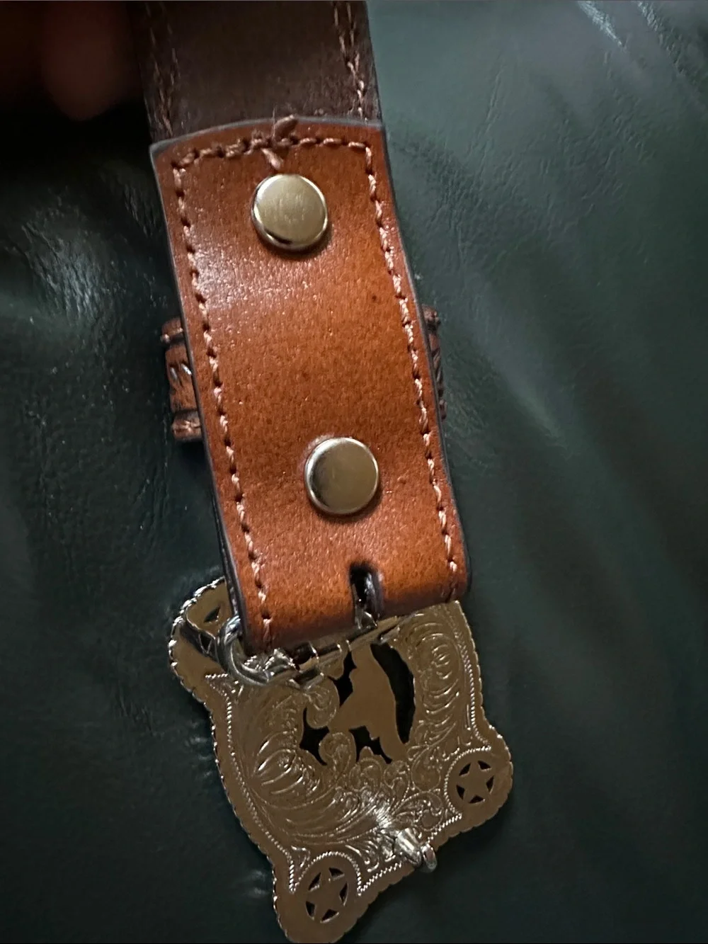 Nocona Belt Co Western Tooled Brown Leather Belt with Silver Rodeo Buckle NEW